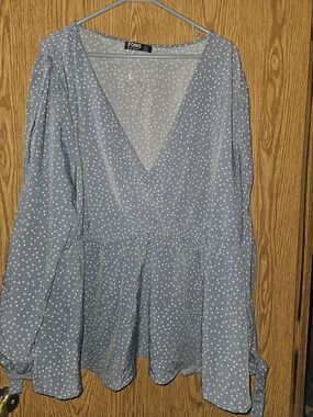 YOINS Light Blue Polka Dot Peplum Blouse